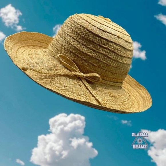 Vintage Liz Claiborne Tan Straw Raffia Wide Rolled Brim Summer Sun Hat - Picture 1 of 10